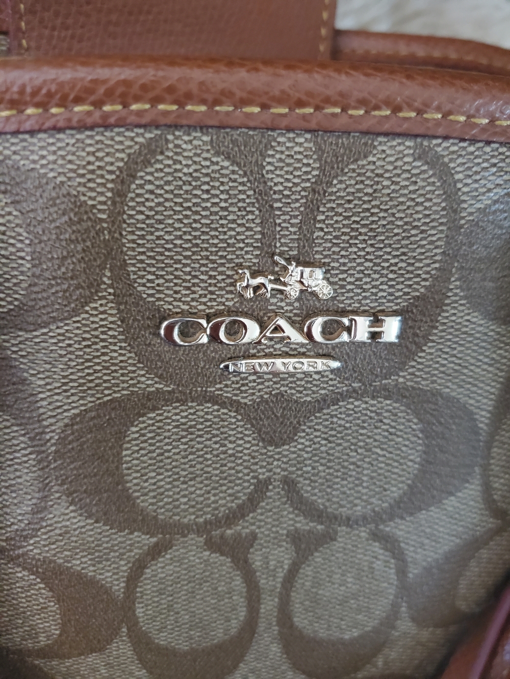 Coach Signature F34608 Margot Brown Canvas Tote Bag with Leather Trim - Picture 8 of 16